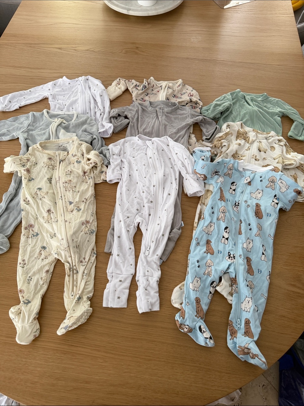 9 double zipper onesies 1 NB/ 5 0-3M/ 3 3-6M bamboo or cotton